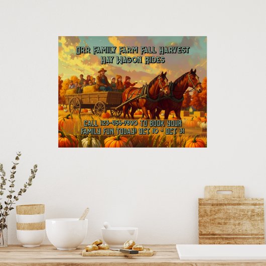 Boerderij Herfst Oogst Paard Getrokken Wagonrit Aa Poster (Keuken)