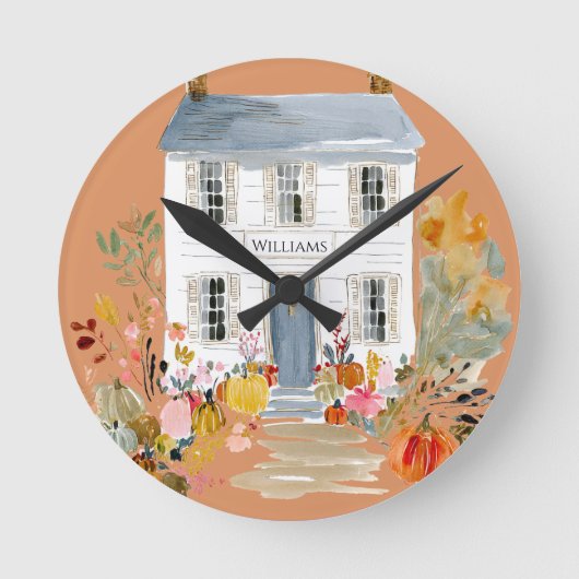 Boerderij Herfst Porch Monogram Ronde Klok (Voorkant)