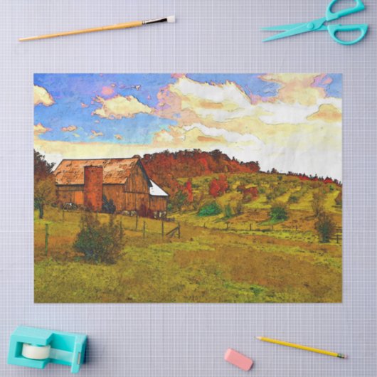 Boerderij - herfstwitpapier voor ontkoppeling van tissuepapier (Craft)