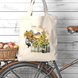 Boerderij Home Fiets Zonnebloemen Katten Tote Bag