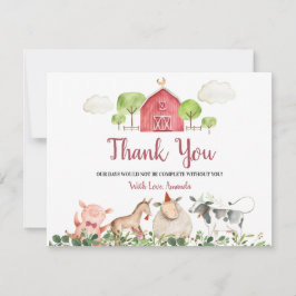 Boerderij House Animals Barnyard Baby shower Dank Bedankkaart