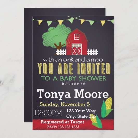Boerderij House Baby shower Uitnodiging (Voorkant / Achterkant)