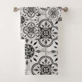 Boerderij House Damask ConcreteTile Pattern Leaf S Bad Handdoek