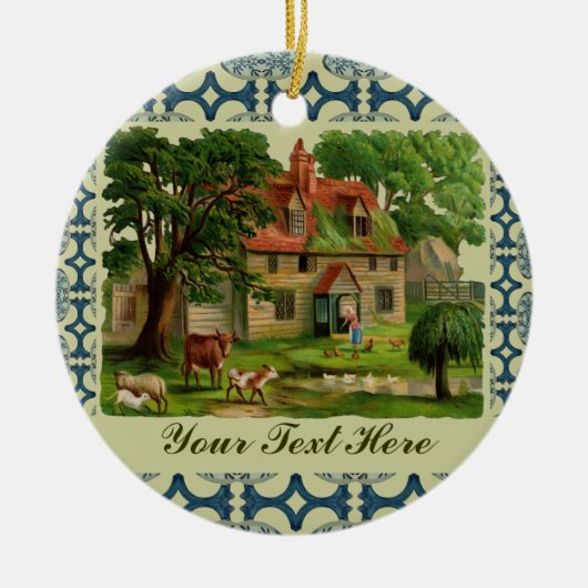 Boerderij House met kippen Keramisch Ornament (Voorkant)
