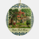 Boerderij House met kippen Keramisch Ornament (Links)