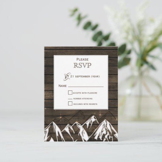 Boerderij hout Camping Rustieke Bergen Huwelijk rs RSVP Kaartje (Staand voorkant)