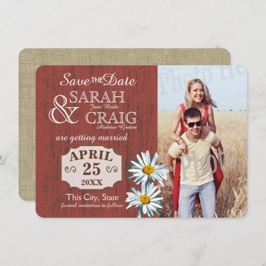 Boerderij Hout en Madeliefjes Foto Bewaar de Datum Kaart (Voorkant / Achterkant)