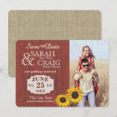 Boerderij hout en zonnebloem foto save the date (Voorkant / Achterkant)