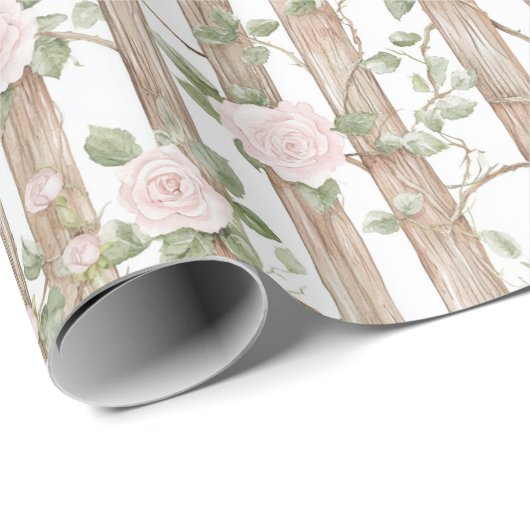 Boerderij Hout Roze Bloemen Land Verjaardag Cadeaupapier (Rol Hoek)