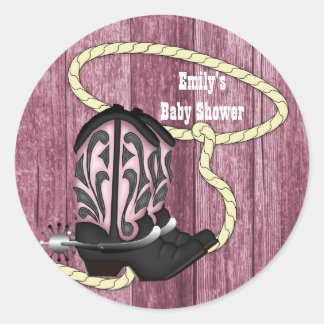 Boerderij hout Zwart Roze Cowboylaarzen Cowgirl St Ronde Sticker