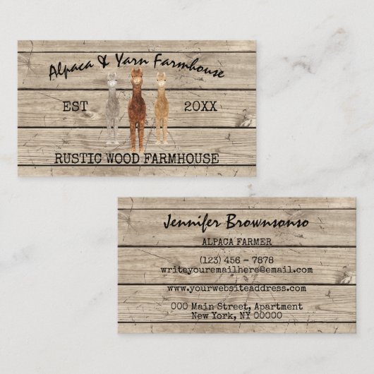 Boerderij Houten Rustieke Alpaca Visitekaartje (Voorkant / Achterkant)