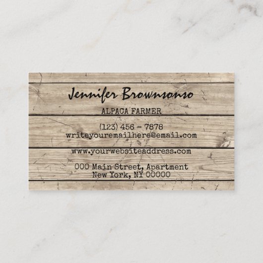 Boerderij Houten Rustieke Alpaca Visitekaartje (Achterkant)