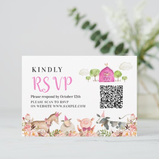 Boerderij Huis Dieren Barnyard 1e Verjaardag RSVP  Bedankkaart (Staand voorkant)