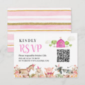 Boerderij Huis Dieren Barnyard 1e Verjaardag RSVP  Bedankkaart (Voorkant / Achterkant)