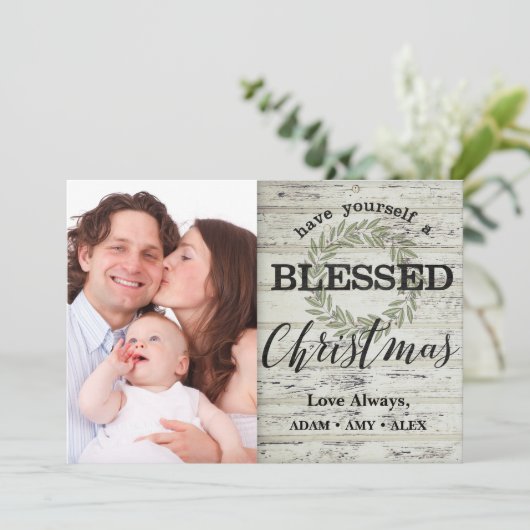 Boerderij Huis Gezegend Kerstmisschip Krans Kaart (Staand voorkant)