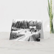 Boerderij Huis Potlood Tekening Wenskaart Blank