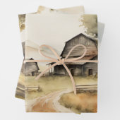 Boerderij huis waterverf inpakpapier vel (In situ)