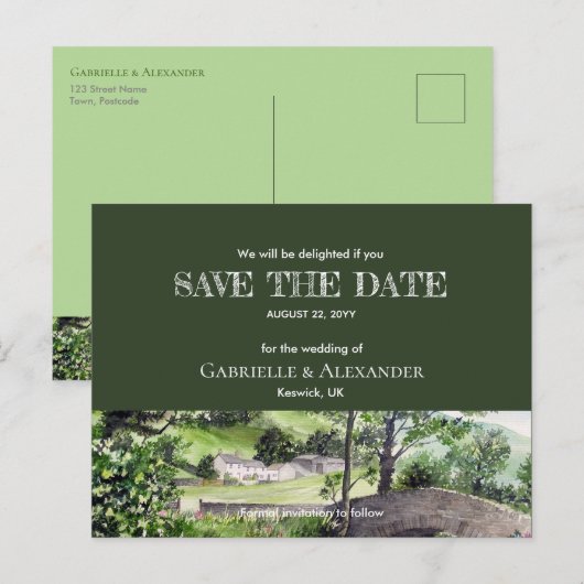 Boerderij in de buurt van Thirlmere Wedding Save T Aankondigingskaart (Voorkant / Achterkant)