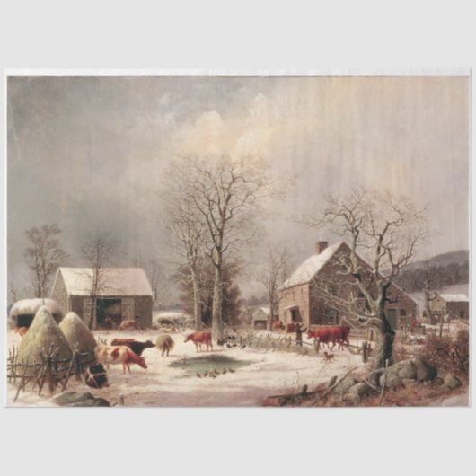Boerderij in de ontkoppeling van winterschilderij Tissuepapier (Voorkant)