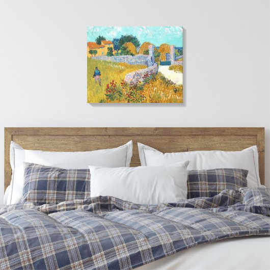 Boerderij in de Provence | Vincent van Gogh Canvas Afdruk (Insitu (Slaapkamer))