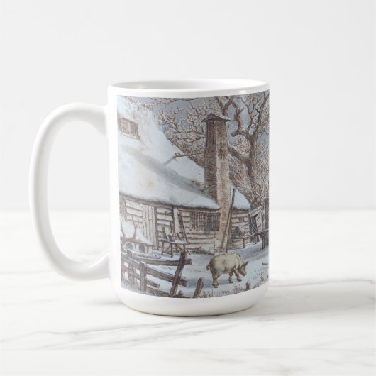 BOERDERIJ IN DE WINTER 1786  Kunst Kerst Mok (Links)