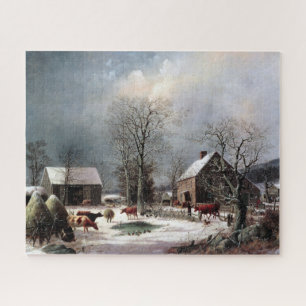 Boerderij in de winter George Henry Durrie 1858 Legpuzzel