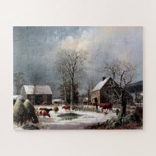 Boerderij in de winter George Henry Durrie 1858 Legpuzzel