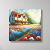 Boerderij in een bloemenveld canvas afdruk (Voorkant)