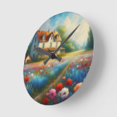 Boerderij in een bloemenveld ronde klok (Hoek)