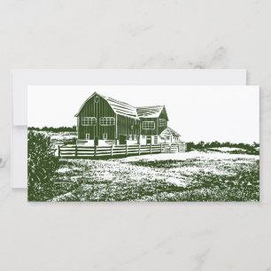 Boerderij in landschapsstijl houtsnijwerk feestdagenkaart