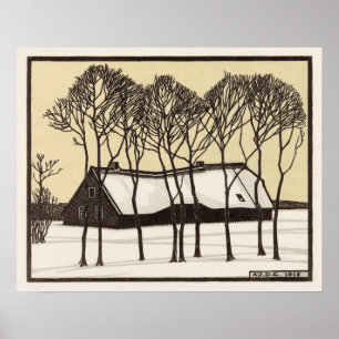 Boerderij in sneeuw door Julie de Graag Art Nouvea Poster