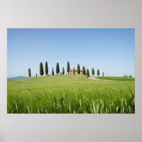Boerderij in Toscane met cipressen poster
