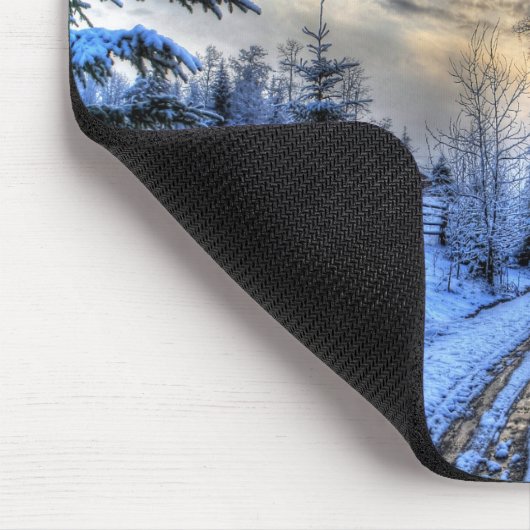 Boerderij in wintersneeuw muismat (Hoek)