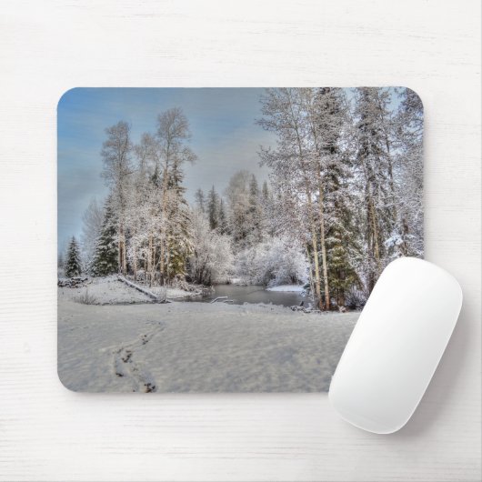 Boerderij in wintersneeuw muismat (Met muis)