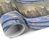 Boerderij in wintersneeuw op zonsopgang cadeaupapier (Rol Hoek)