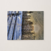 Boerderij in wintersneeuw op zonsopgang legpuzzel (Horizontaal)