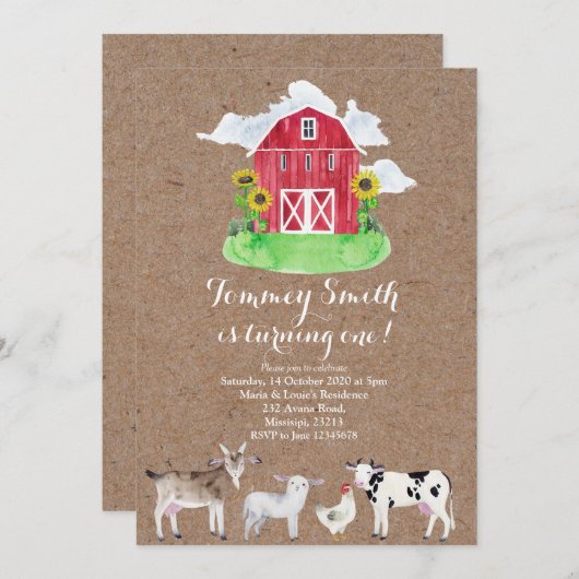 Boerderij jongen 1e verjaardag kaart (Voorkant / Achterkant)