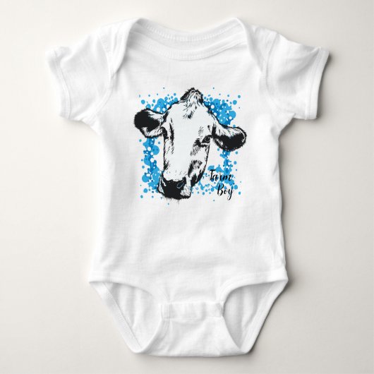 Boerderij Jongen Blauw Koe Baby Bodysuit (Voorkant)