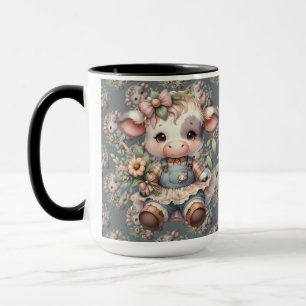 Boerderij Kern Kawaii Kalf in Vintage Bloemenjurk Mok
