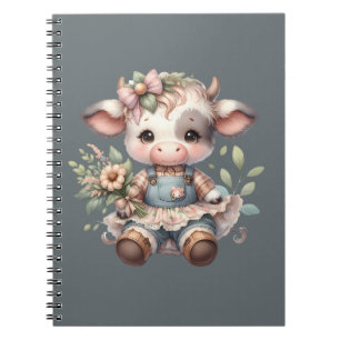 Boerderij Kern Kawaii Kalf in Vintage Bloemenjurk Notitieboek