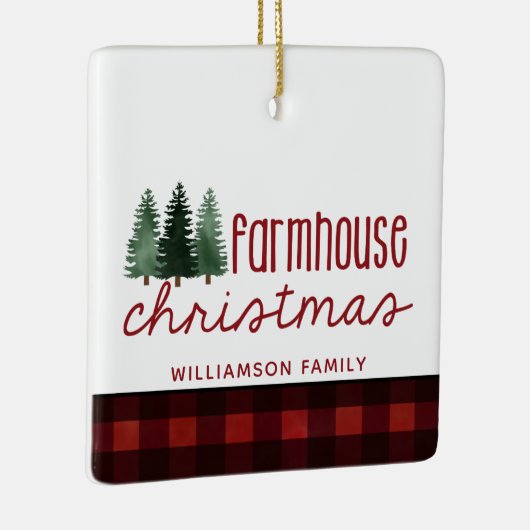 Boerderij Kerst Buffalo Plaid Naam Foto Keramisch Ornament (Rechts)