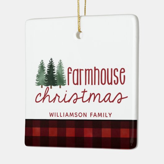 Boerderij Kerst Buffalo Plaid Naam Foto Keramisch Ornament (Links)