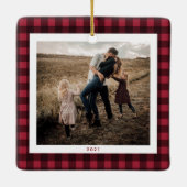 Boerderij Kerst Buffalo Plaid Naam Foto Keramisch Ornament (Achterkant)