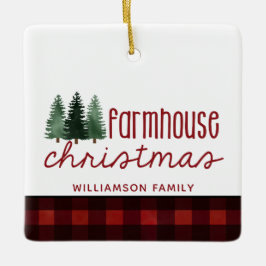 Boerderij Kerst Buffalo Plaid Naam Foto Keramisch Ornament