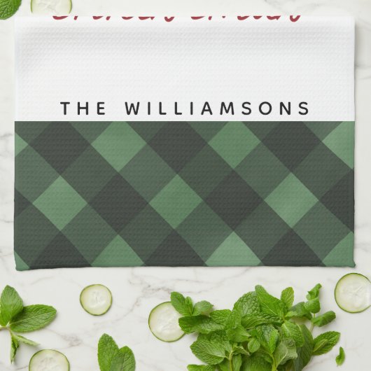 Boerderij Kerst Country Plaid Familienaam Theedoek (Gevouwen)