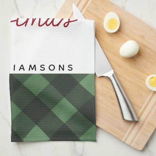 Boerderij Kerst Country Plaid Familienaam Theedoek (Quarter Fold)