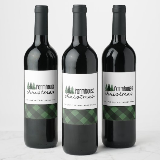Boerderij Kerst Groen Plaid Familienaam Gift Wijn Etiket (Flessen)