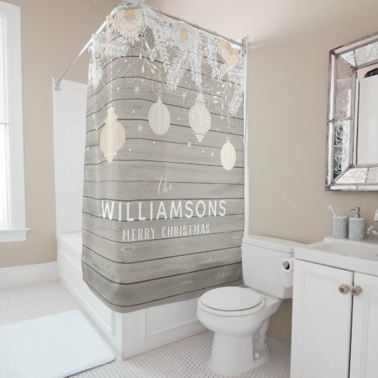 Boerderij Kerst Hout Pine familienaam Douchegordijn (In situ)