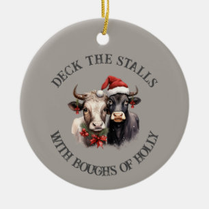 Boerderij Kerst Koeien Landelijk Rustiek  Keramisch Ornament