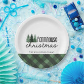 Boerderij Kerst Plaid Familienaam Papier Bord (Feest)